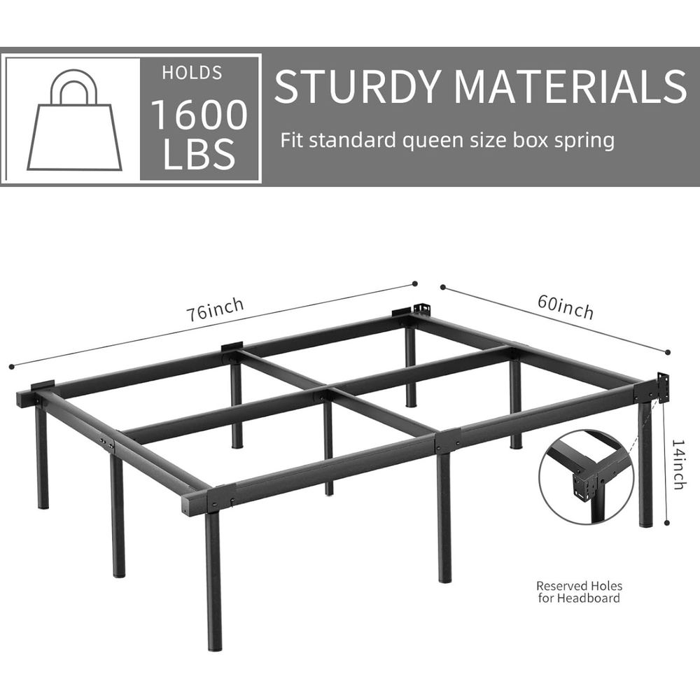 JOM Metal Bed Frame Queen Size - 14 Inch Rails Bedframe for Box Spring - Picture 3 of 7